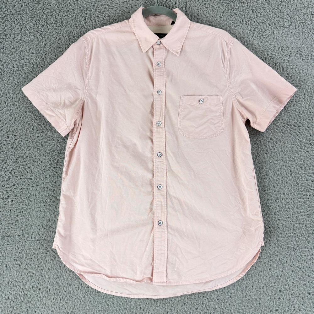 Rag Bone Button Down Shirt Mens Small Pink Short Sleeve Cotton Pocket Casual